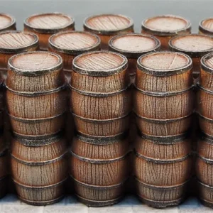 Vertically Stacked Small Wooden Barrels